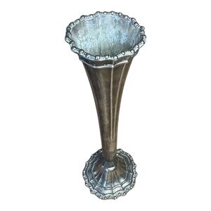 Vintage HMC Avon Italy Silverplate Trumpet Vase w/ Beaded Trim